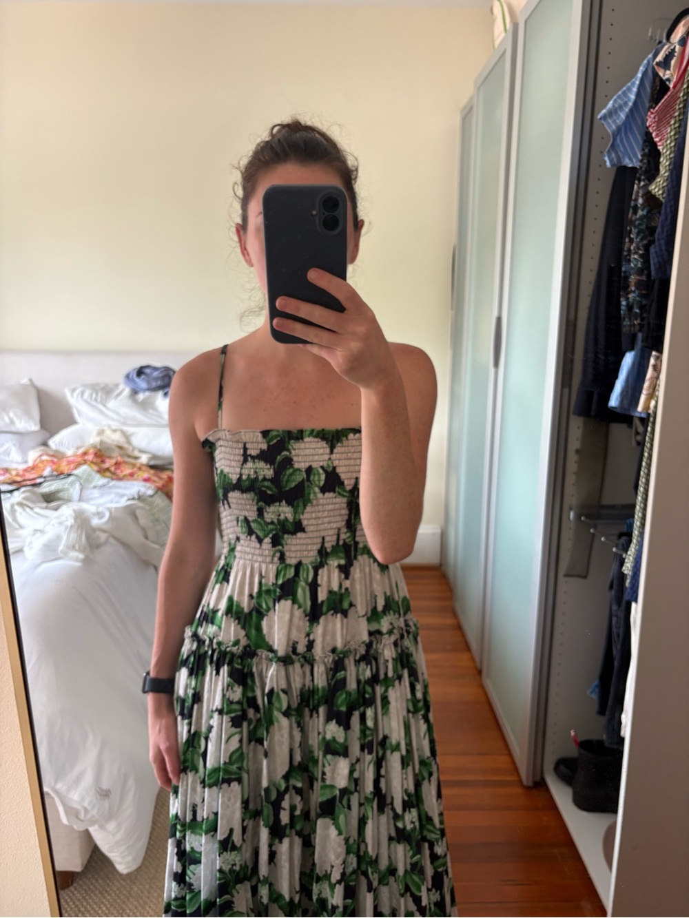 Hill House Cream Midi Dress with Green Floral Print - Picture 5 of 6